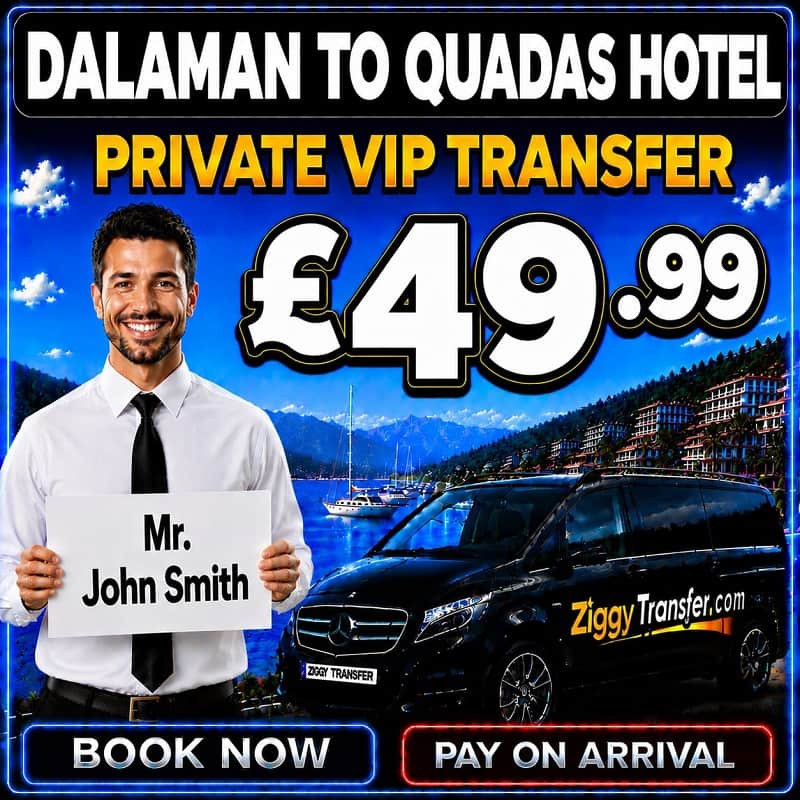 Dalaman taxi to Quadas Hotel Marmaris (İçmeler) private transfer