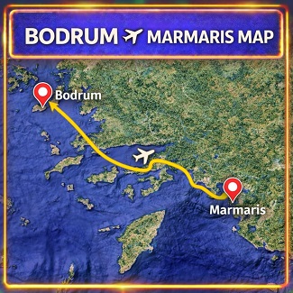Bodrum Airport taxi to Marmaris route map
